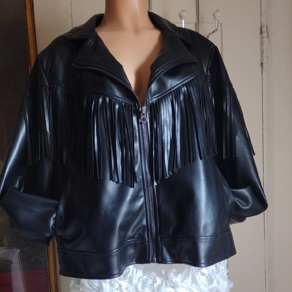 Torrid Black Faux Leather Fringe Jacket 3